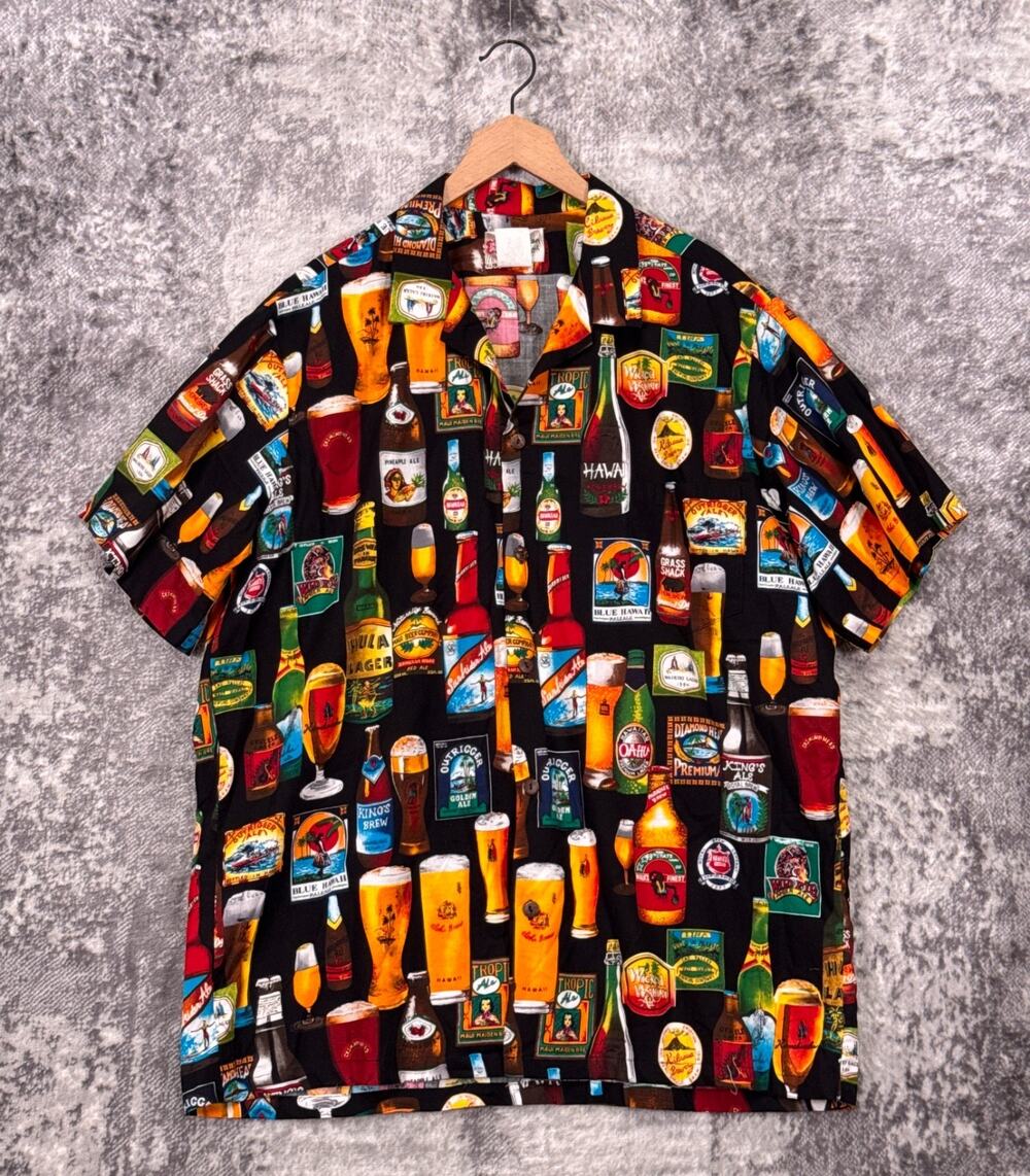 Vintage Hilo Hattie Hawaiian Shirt 2XL Mens Island Beer Print